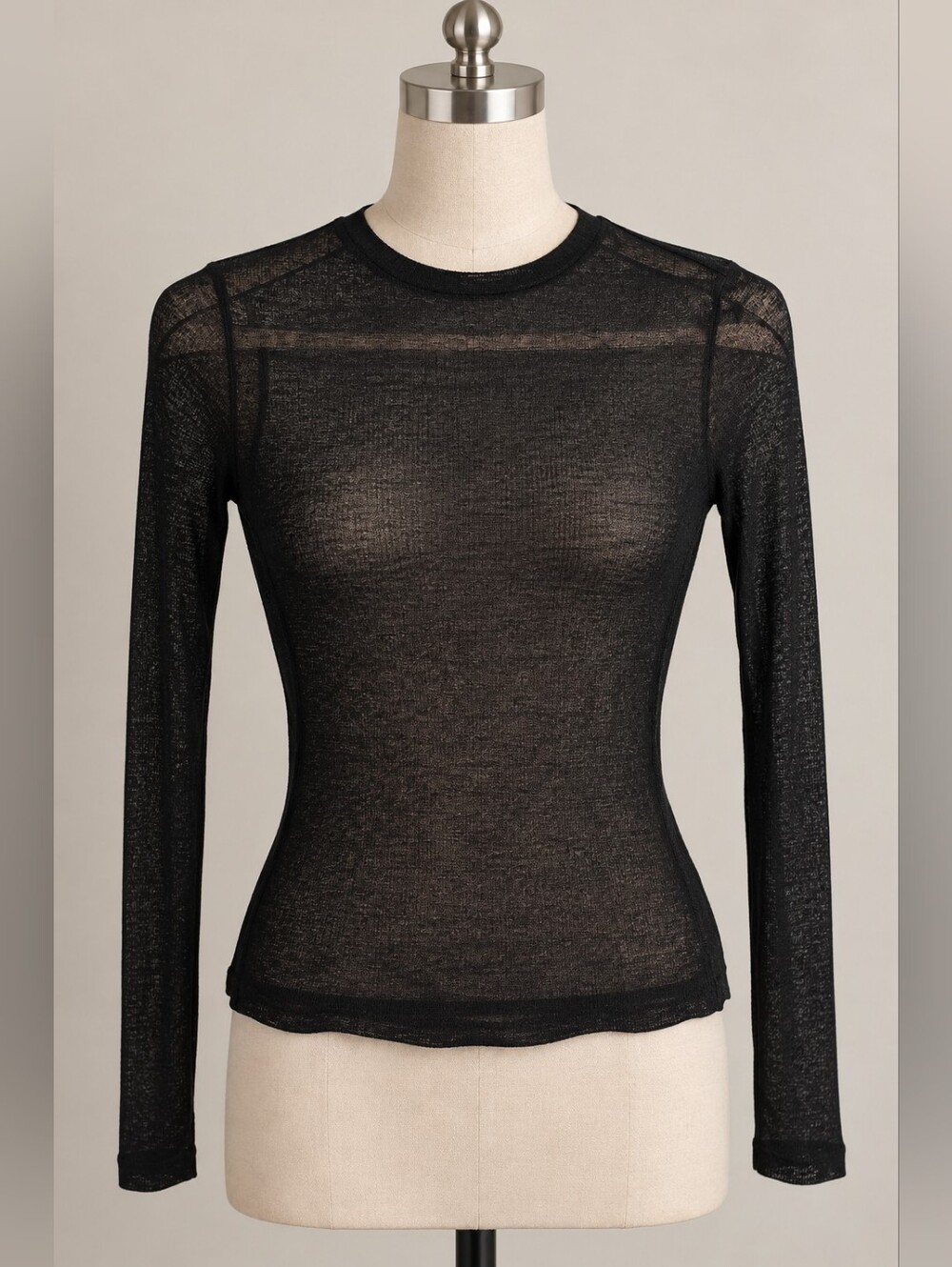 Bundle of 2 Frank And Oak Sheer Ribbed Long Sleeve Tops Black & Brown Size XS/TP